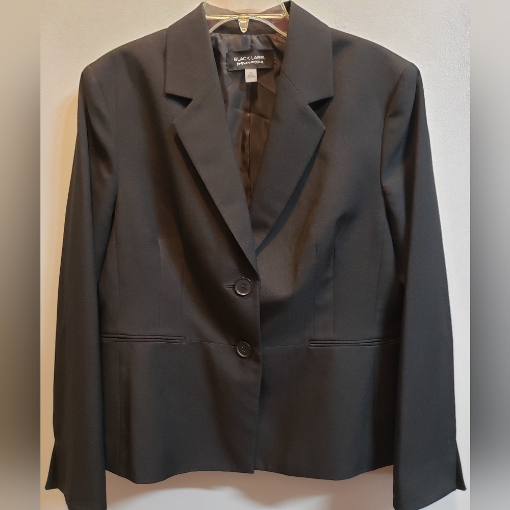 Black Label by Evan Picone Double Button Black Blazer, 16